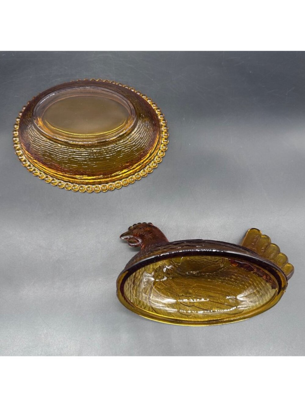 Vintage Indiana Glass Hen On A Nest Amber Candy Dish 1970s Chicken Farm HON - Picture 7 of 12